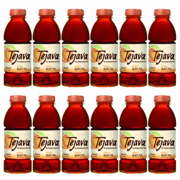 Tejava Peach Unsweetened Black Tea PET Plastic Bottles, 16.9 Fl Oz, PK 12 40132